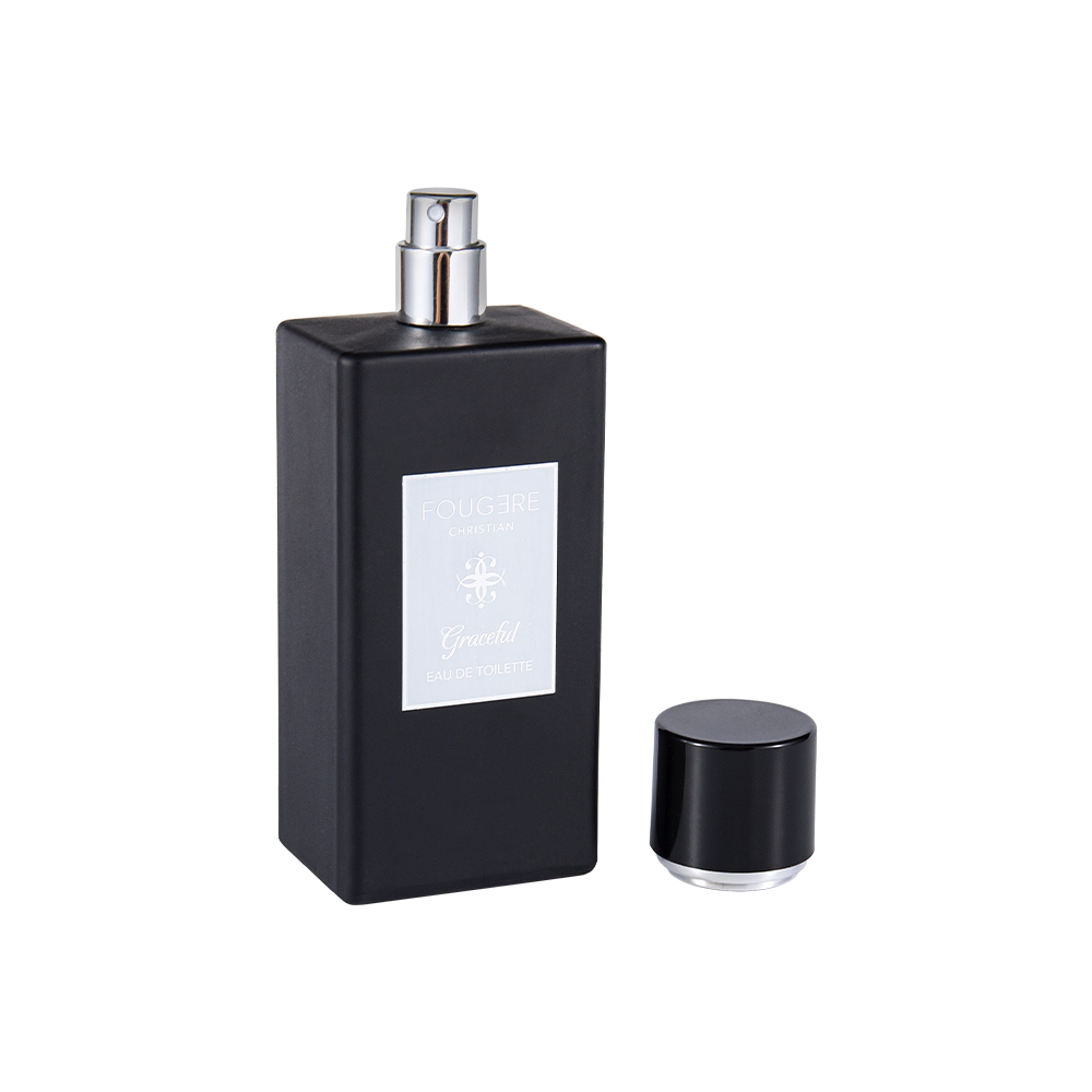 KY1481-WJ2360 100ML Botol Parfum Kaca Hitam Matte dengan Tutup Hitam Mengkilap