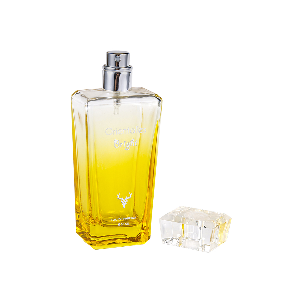 KY100-WJ64 50ML Botol Parfum Kaca Kuning Lapisan Gradien Dengan Tutup Resin K Transparan