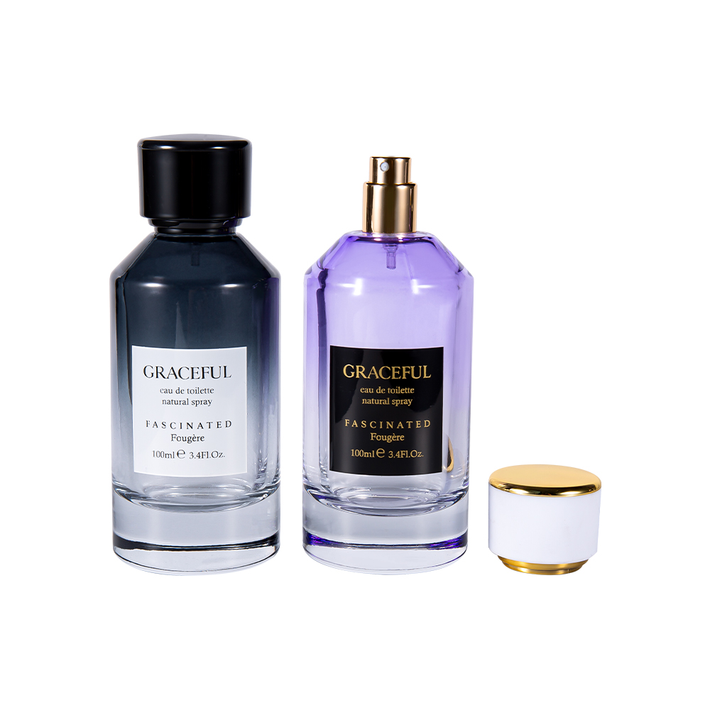 GC4418-WJ2098 100ML Botol Parfum Kaca Cetak Berlapis Warna dengan Tutup Plastik ABS Kulit dan Liner UV PP