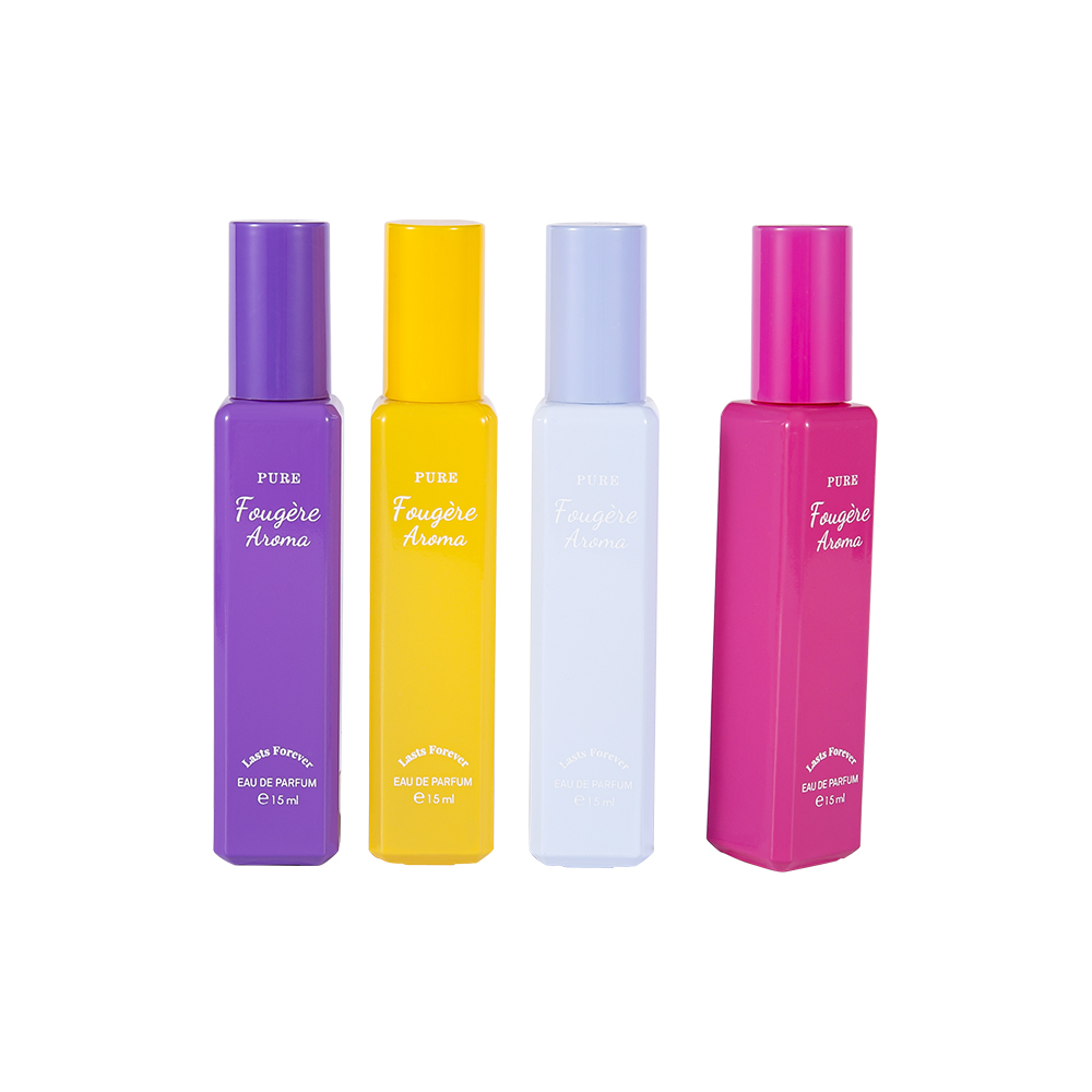 GC4222-WJ2369 15ML Botol Parfum Kaca Dilapisi Kapasitas Kecil Dengan Tutup Plastik PP Berwarna-warni