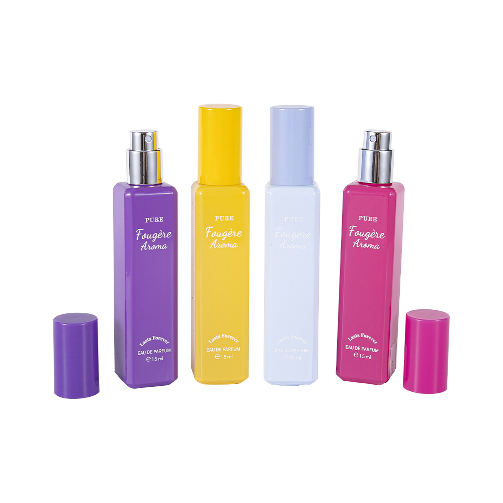 GC4222-WJ2369 15ML Botol Parfum Kaca Dilapisi Kapasitas Kecil Dengan Tutup Plastik PP Berwarna-warni