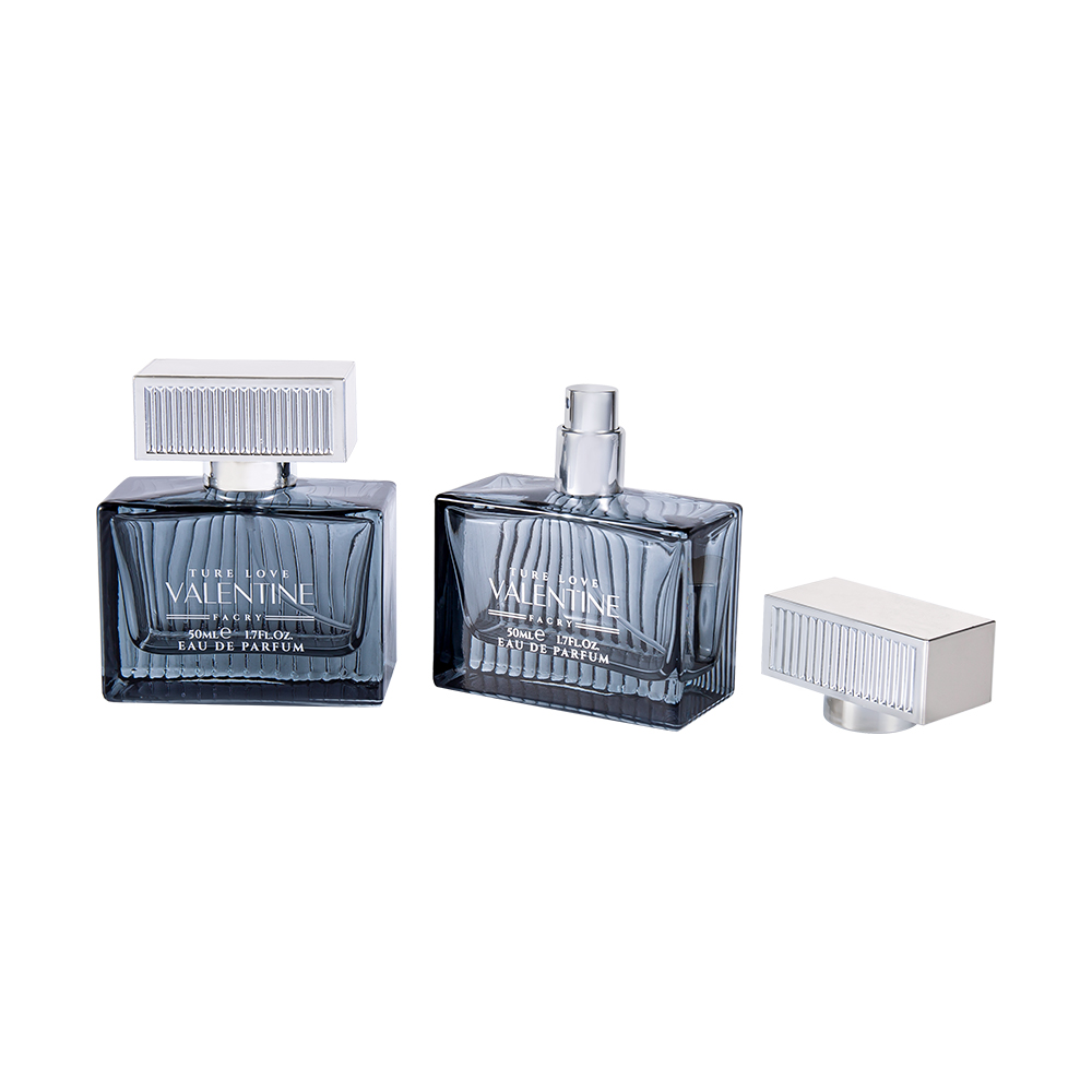 KY1111-WJ2092 50ML Botol Parfum Kaca Garis Vertikal Dengan Garis Penutup Plastik UV ABS