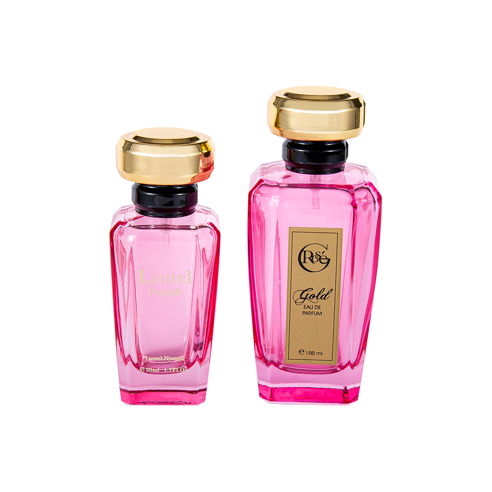 GC4354-WJ2432 50ML Botol Parfum Pink Hijau Dilapisi UV Dengan Tutup Plastik Emas Mengkilap
