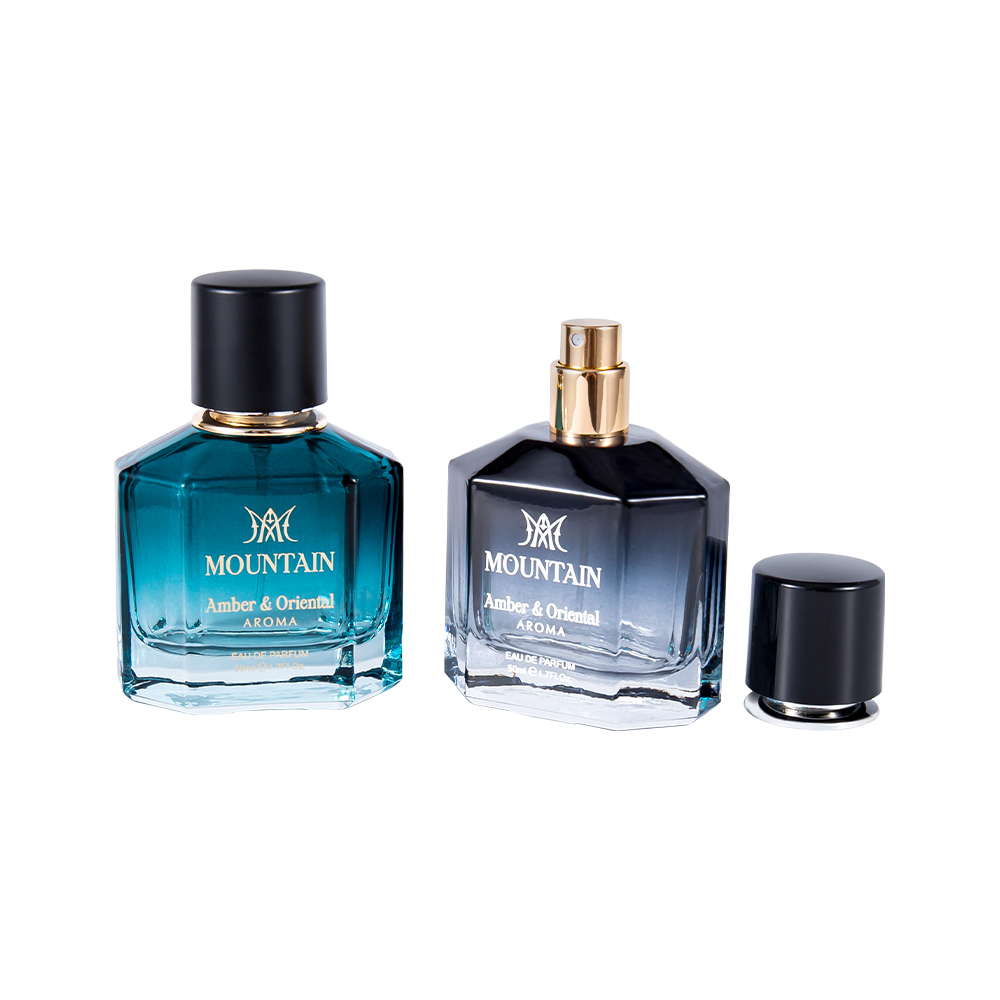 GC4030-WJ2099 50ML Botol Parfum Kaca Dengan Pencetakan Lapisan Dan Pita Stempel Panas PP Abs Tutup Parfum UV