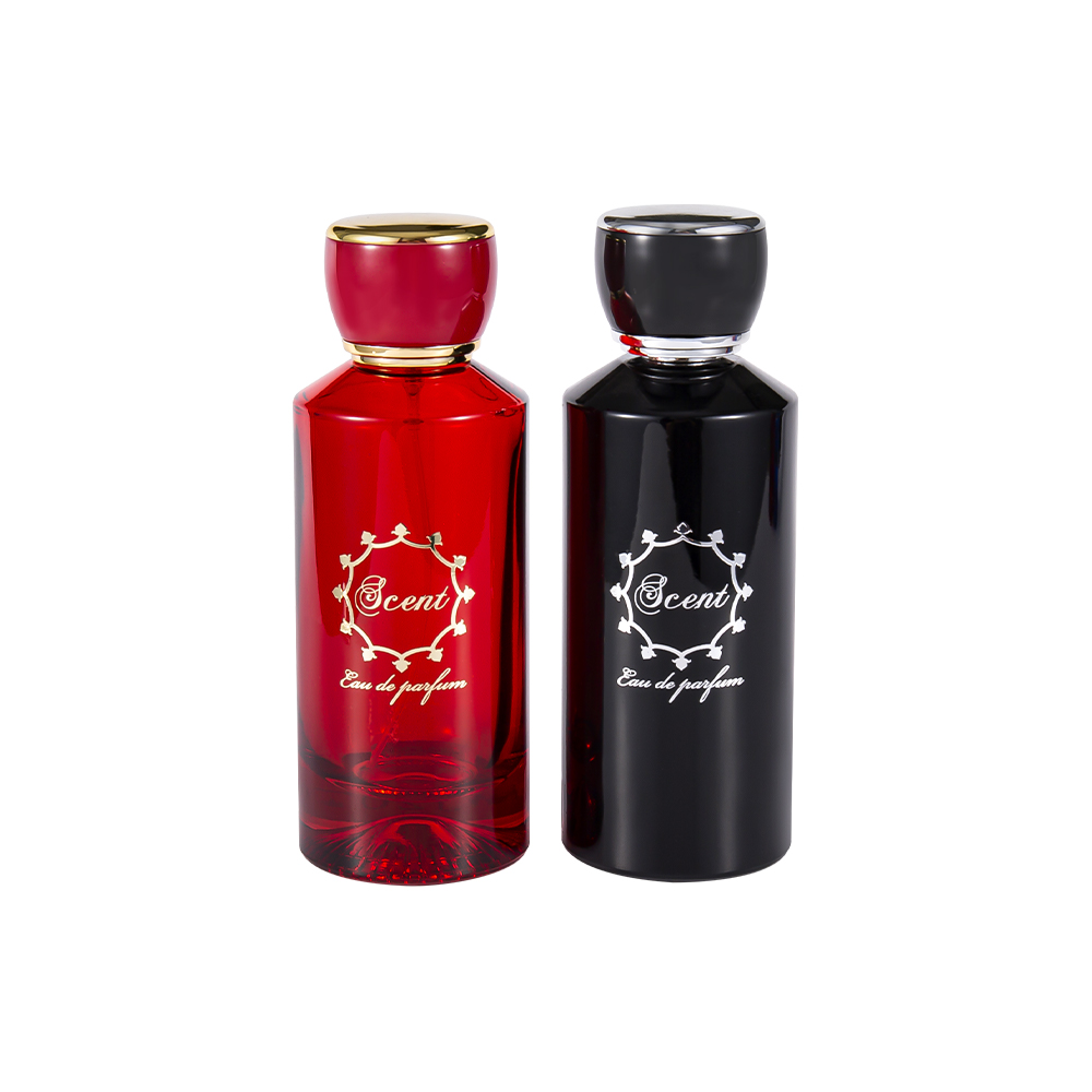 GC4406-WJ2071 100ML Botol Parfum Bawah Bermotif Dengan Tutup Parfum Bulat Plastik ABS Merah Dan Hitam Terang