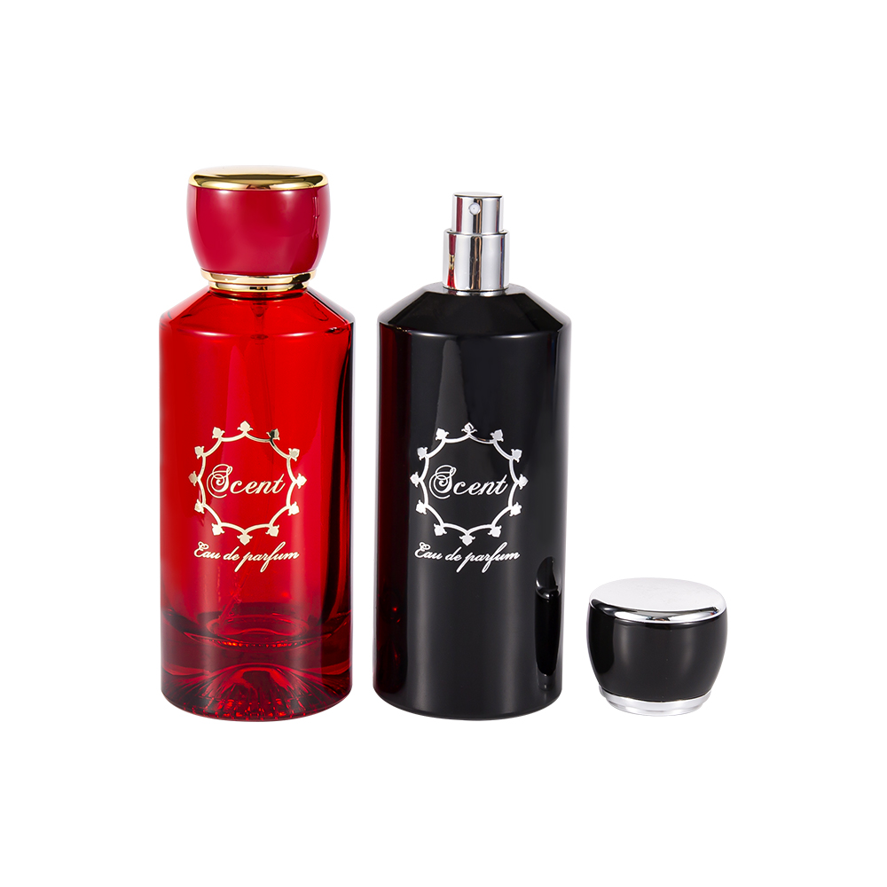 GC4406-WJ2071 100ML Botol Parfum Bawah Bermotif Dengan Tutup Parfum Bulat Plastik ABS Merah Dan Hitam Terang