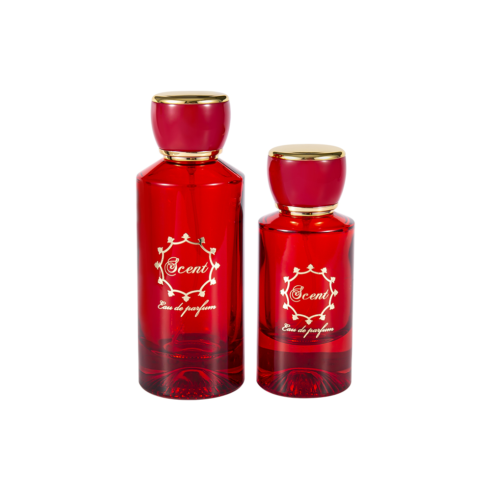 GC4406-WJ2071 100ML Botol Parfum Bawah Bermotif Dengan Tutup Parfum Bulat Plastik ABS Merah Dan Hitam Terang